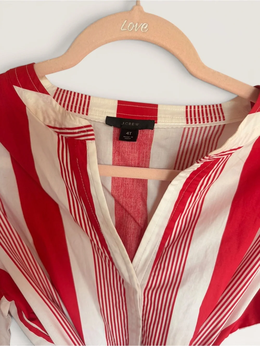 J. Crew Red and White Striped Midi Dress with Tie Waist
